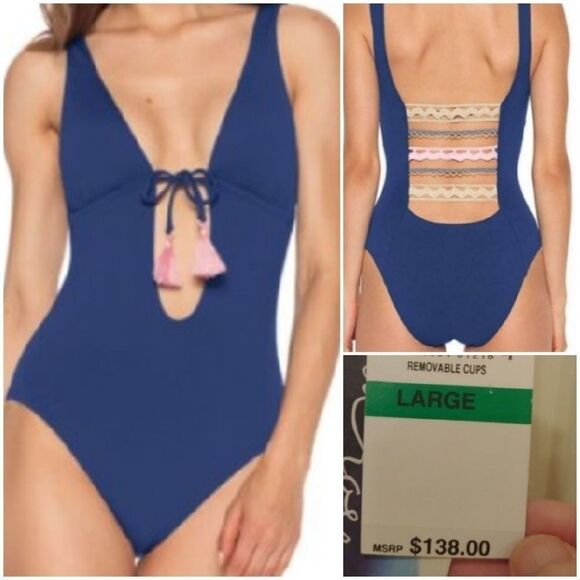 Isabella  Rose Size L Navy One Piece Swimsuit - Picture 1 of 8